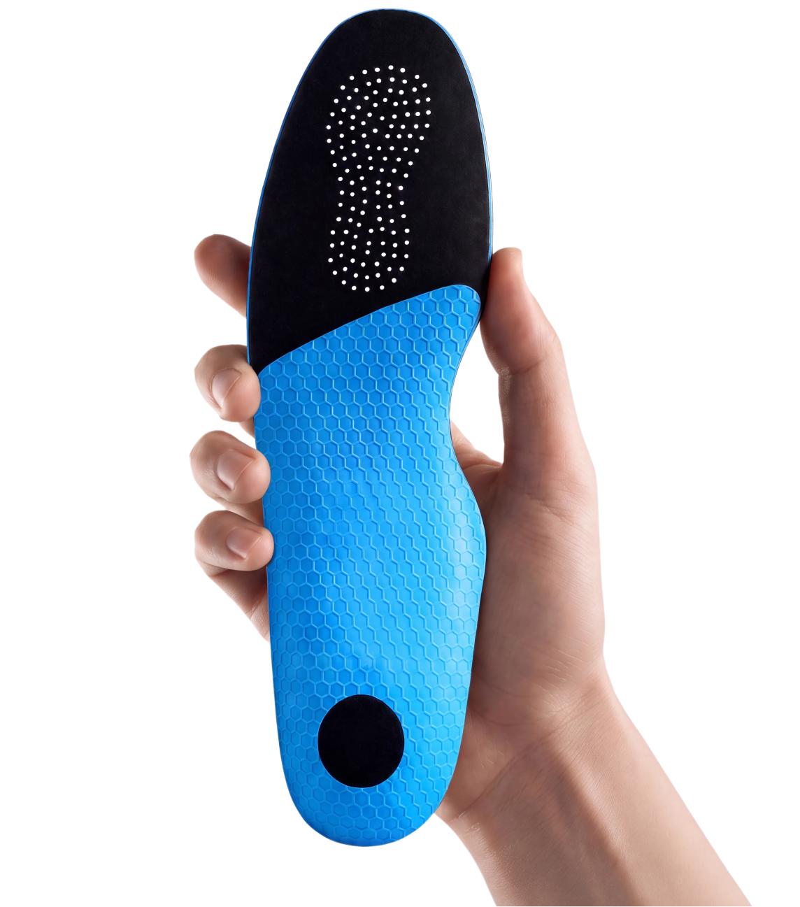 A hand holding The Blade custom insole.