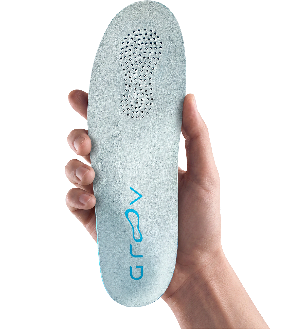 A hand holding The Carve custom insole.