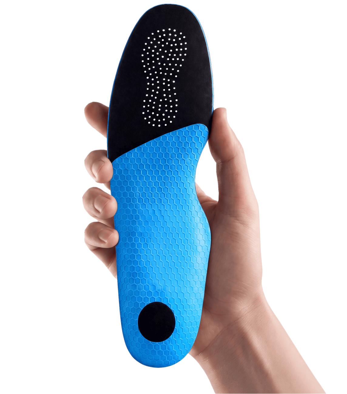 A hand holding The Blade custom insole.