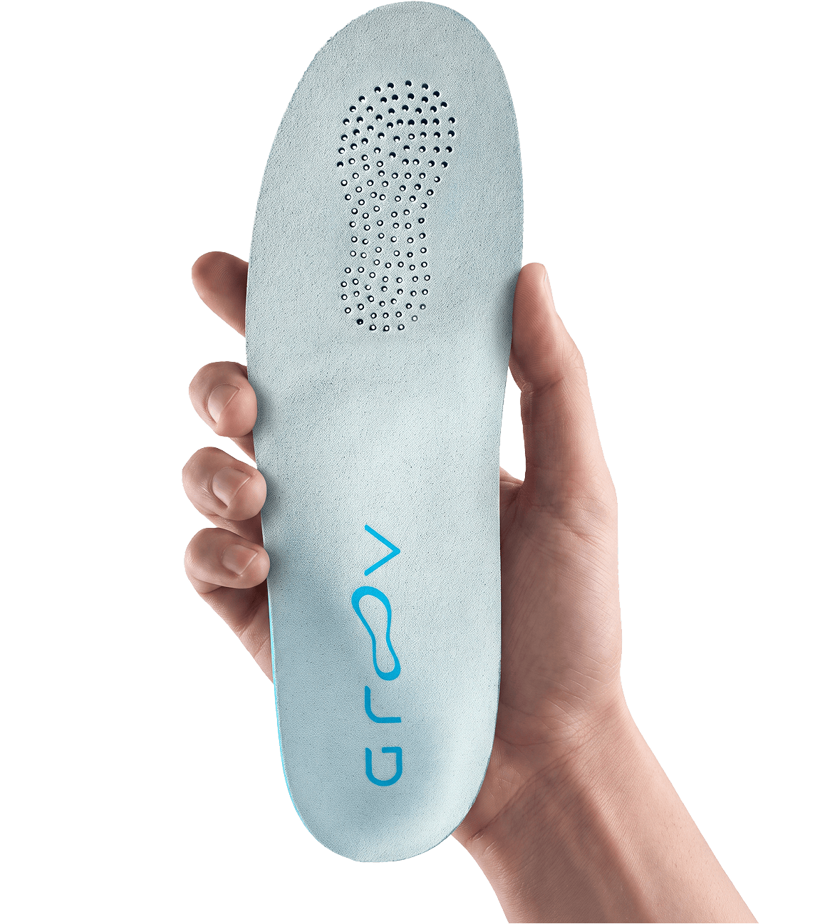 A hand holding The Carve custom insole.